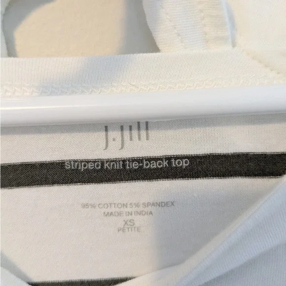 J. Jill Striped‎ Tie Back Top Women's XS Petite 3/4 Sleeve Olive Green and White - Picture 4 of 5